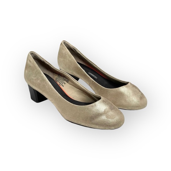 Rockport 𖤐 Walkability Leather Comfort Heeled Pumps 𖤐 Metallic Gold 𖤐 36 5.5M - Picture 8 of 15